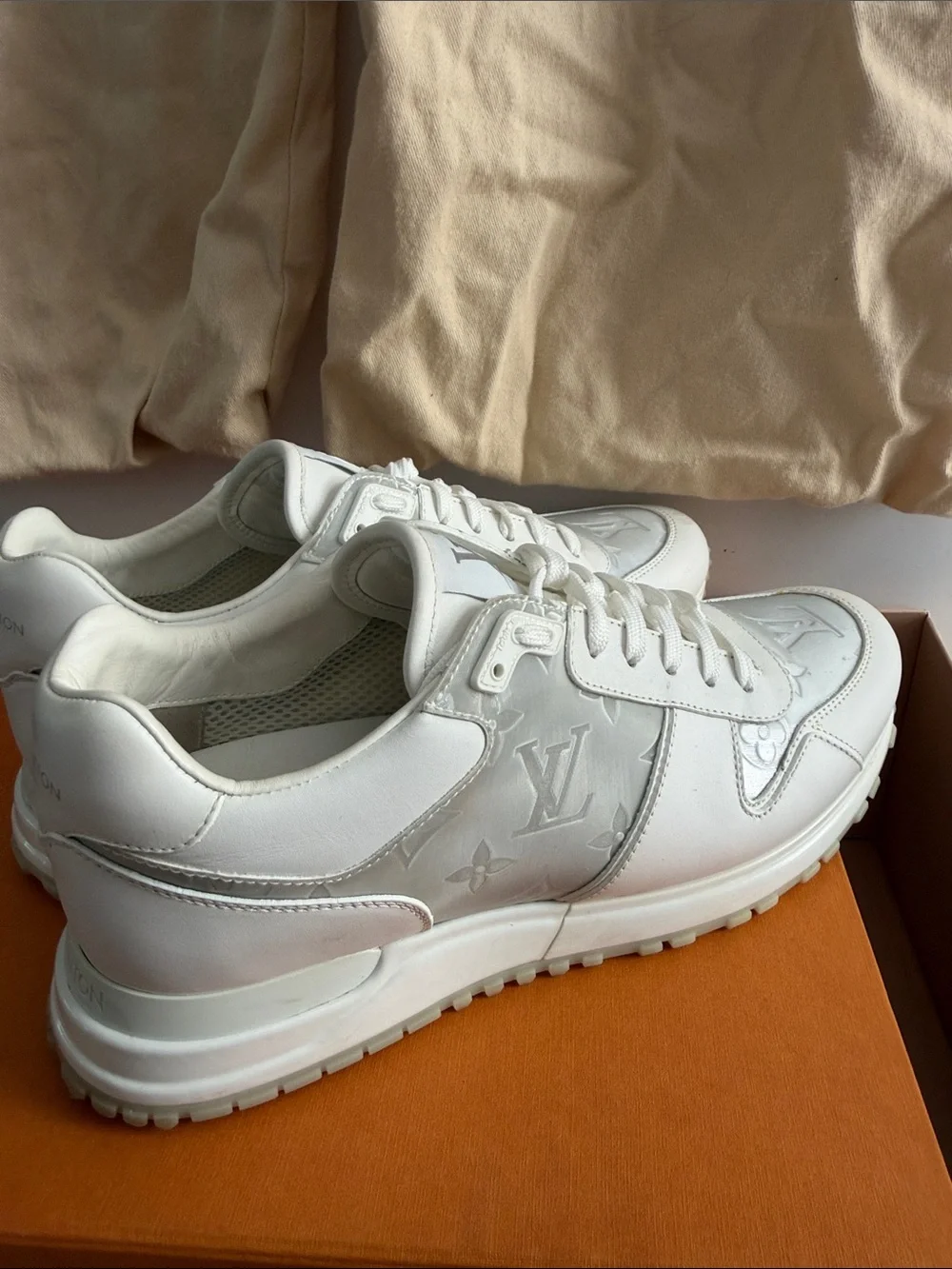 Louis Vuitton Men’s White and Light Gray LV Run Away Sneakers LV women’s 9
